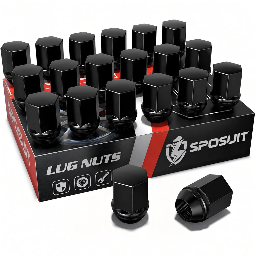 Sposuit front view of 20-piece lug nut set showing complete kit and benefits