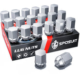 Sposuit front packaging showing 20-piece lug nut set and chrome finish benefits