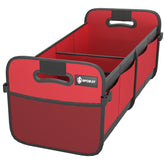Sposuit front view of red trunk organizer showing compartments and secure fit