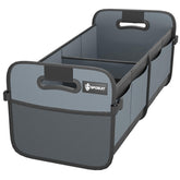 Sposuit front view of trunk organizer showing structured compartments and durable build benefit