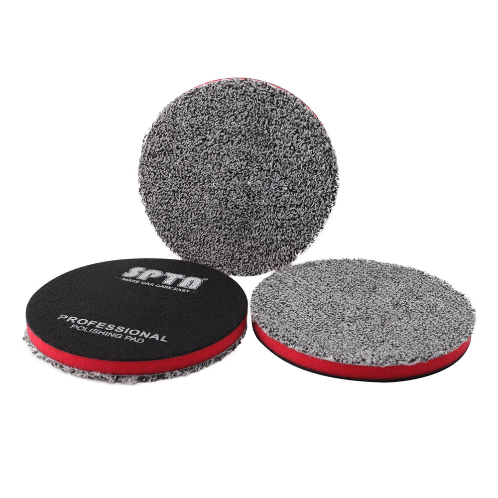 SPTA front view of 5-inch microfiber pad showing compact shape and benefit of versatile use