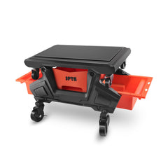SPTA front view of rolling mechanics stool showing stable platform and storage