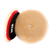 SPTA front view of 6-inch wool pad showing hook-and-loop backing and benefit durable fit