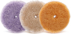 SPTA wool pad set front view showing three cutting levels and benefits