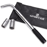 Spurtar front view of telescoping lug wrench showing compact folded size and features