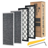 Spurtar cabin filter four-pack packaging for Tesla Model Y showing product set and benefit of ready replacements
