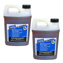 Stanadyne front packaging showing two jugs and treatment capacity benefit