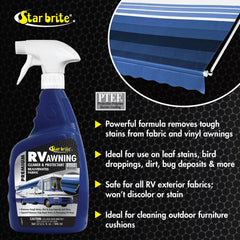 STAR BRITE before and after awning panel showing restored fabric color