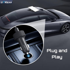 STARGEAR cable powering Starlink Mini in car, enables on-the-go internet