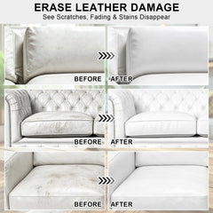 STARTSO WORLD before and after sofa split showing restored color and hidden scratches