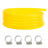 steauty front view of packaged 13ft fuel hose showing product and clamps, clear view and benefit