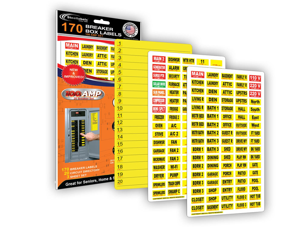 Steellabels front packaging showing bright easy‑read vinyl labels for quick identification
