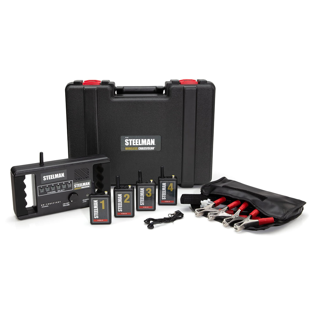 Steelman receiver and four transmitters displayed, shows kit completeness and diagnostic readiness