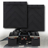 Steel Vision front view showing pair of black 24x24 mud flaps and chevron design benefit protection