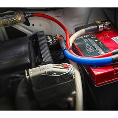 STINGER relay installed under hood demonstrating space-saving mount and neat cable routing