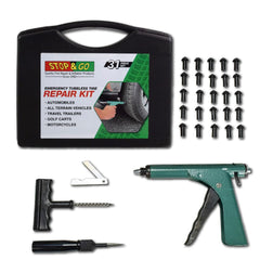 Stop & Go open case showing organized 31-piece kit for fast roadside repairs