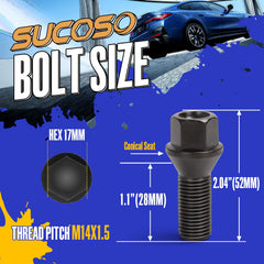 SUCOSO close-up of thread and 60° conical seat highlighting secure, OEM-compatible fit