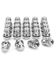 SUCOSO front view of 24-piece lug nut set showing chrome finish and packaging benefits