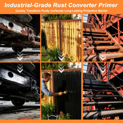 Applying Sucyajied with brush to rusty metal frame for immediate rust conversion