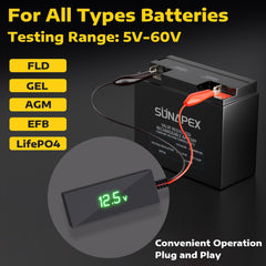 SUNAPEX bright LCD closeup displaying voltage clearly for fast, reliable readings