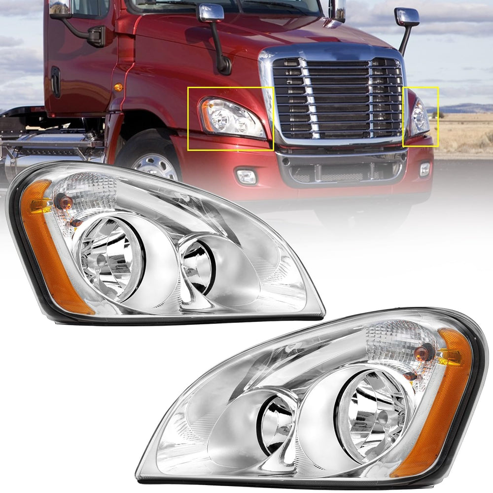Sunhua front view of headlight pair showing chrome housing and clear lens for easy recognition and fit