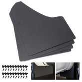 SUNPIE mud flaps front packaging showing four black splash guards and included clips for easy protection