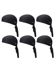 Supeniu front pack of six black doo rags showing neat folds and branding for easy use