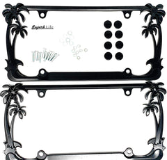 Superb lnf front view of palm tree chrome license plate frame adding bold style