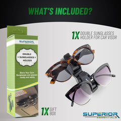 SUPERIOR ESSENTIALS holding two pairs of sunglasses for dual storage convenience