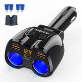 SUPERONE front view of adapter showing dual sockets and USB ports for versatile power