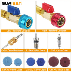 SURIEEN blue low-pressure coupler close-up to prevent refrigerant loss