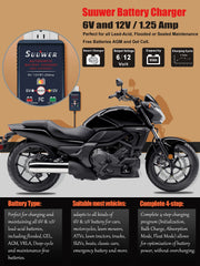 Suuwer connected to car battery terminals demonstrating safe in-vehicle charging and maintenance