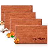 Swiffen front packaging showing four wood refills and scent variety for fresh car interiors