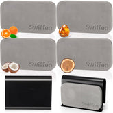 Swiffen front packaging showing four stone refills and included clip, fast freshening