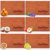 Swiffen front packaging showing six sealed wood refills and scent variety benefits