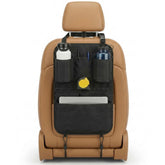 Swigzy front view seat back organizer protecting seat and holding bottles for easy access