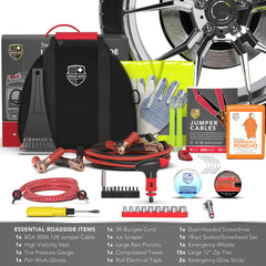 Swiss Safe full tool layout showing included vehicle emergency essentials