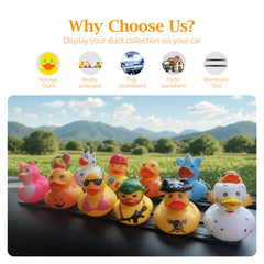 SWLOR holder installed on Jeep dashboard with ducks secured, demonstrating anti-roll benefit