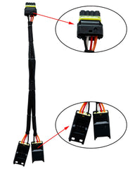 Sxqddz Y-Splitter beside a ruler showing compact size for tidy engine bay routing
