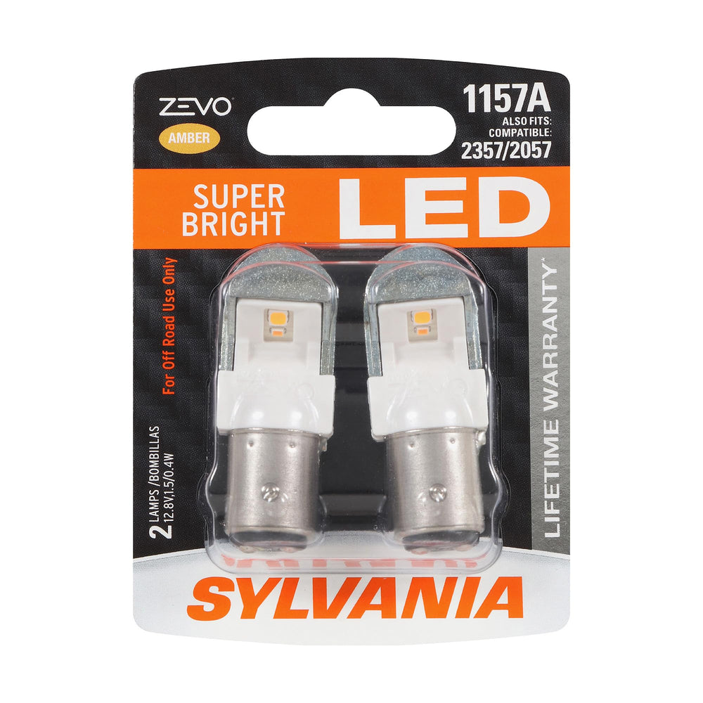 SYLVANIA 1157 ZEVO amber bulb front view showing compact fit and bright output