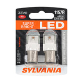 SYLVANIA 1157 ZEVO front packaging showing two red LED bulbs and benefit of instant brightness