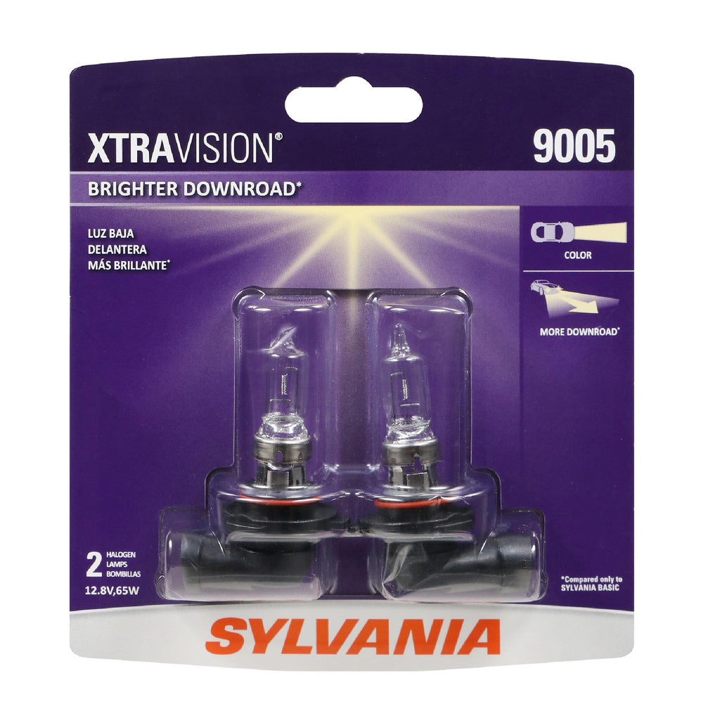 SYLVANIA 9005 XtraVision front packaging showing product and benefits