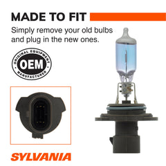 SYLVANIA 9006XS glass coating detail showing color-shifting coating for whiter light