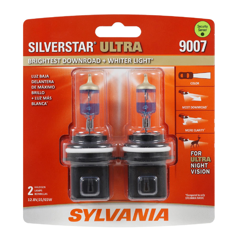 SYLVANIA 9007 SilverStar Ultra front box showing product branding and two-bulb pack benefit