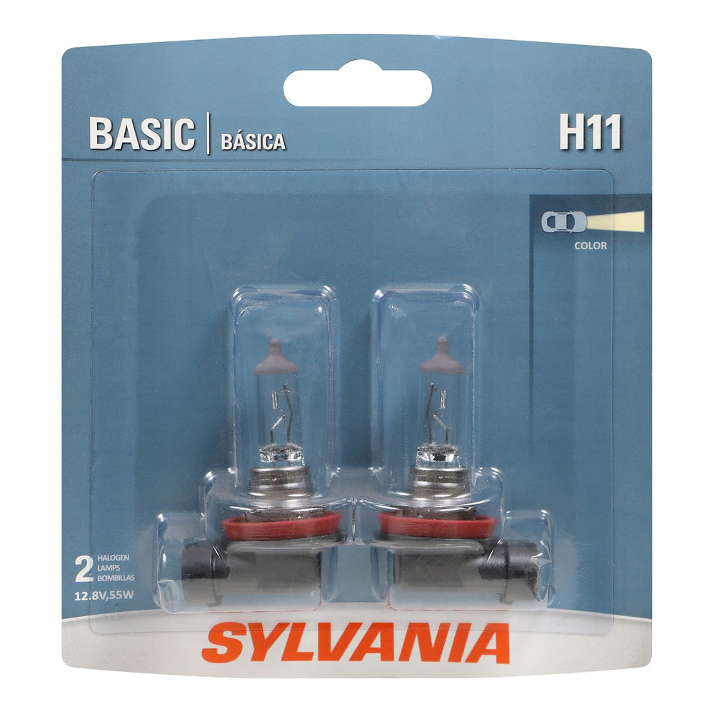 SYLVANIA H11 front view packaging showing compliant replacement and quick fit