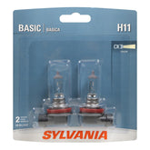 SYLVANIA H11 front view packaging showing compliant replacement and quick fit
