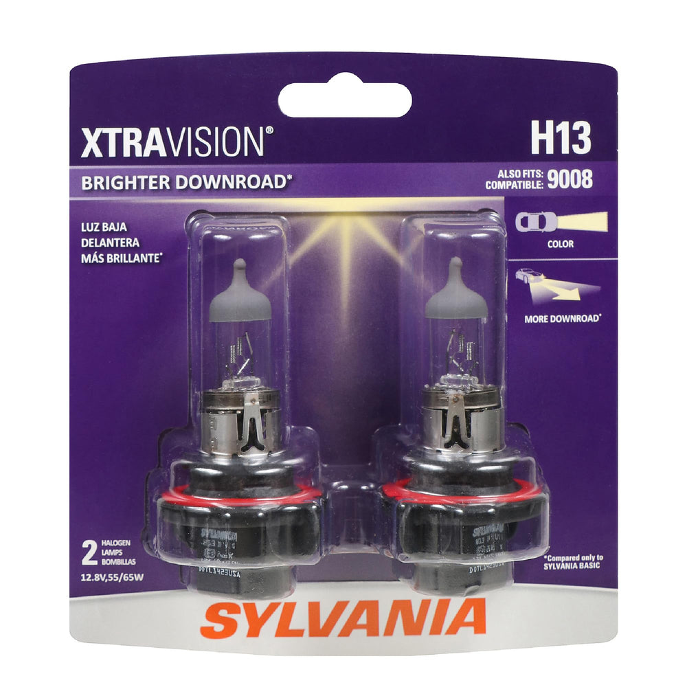 SYLVANIA H13 front packaging showing two bulbs and brand for easy identification
