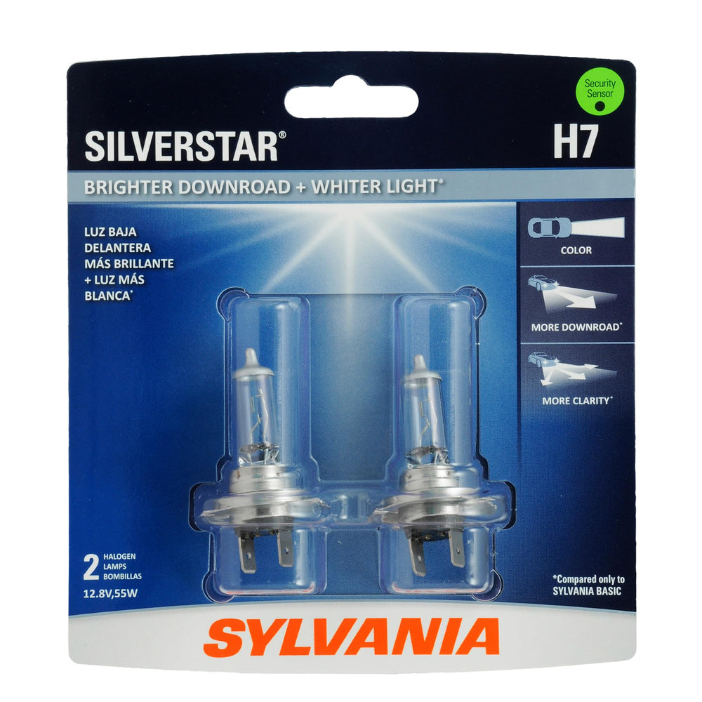 SYLVANIA H7 SilverStar front packaging showing product and compatibility benefits