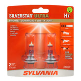 SYLVANIA H7 SilverStar Ultra front packaging showing two bulbs and brand benefit