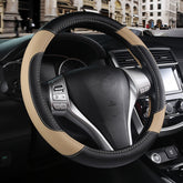 szttswamp front view of beige steering wheel cover shows clean fit and style